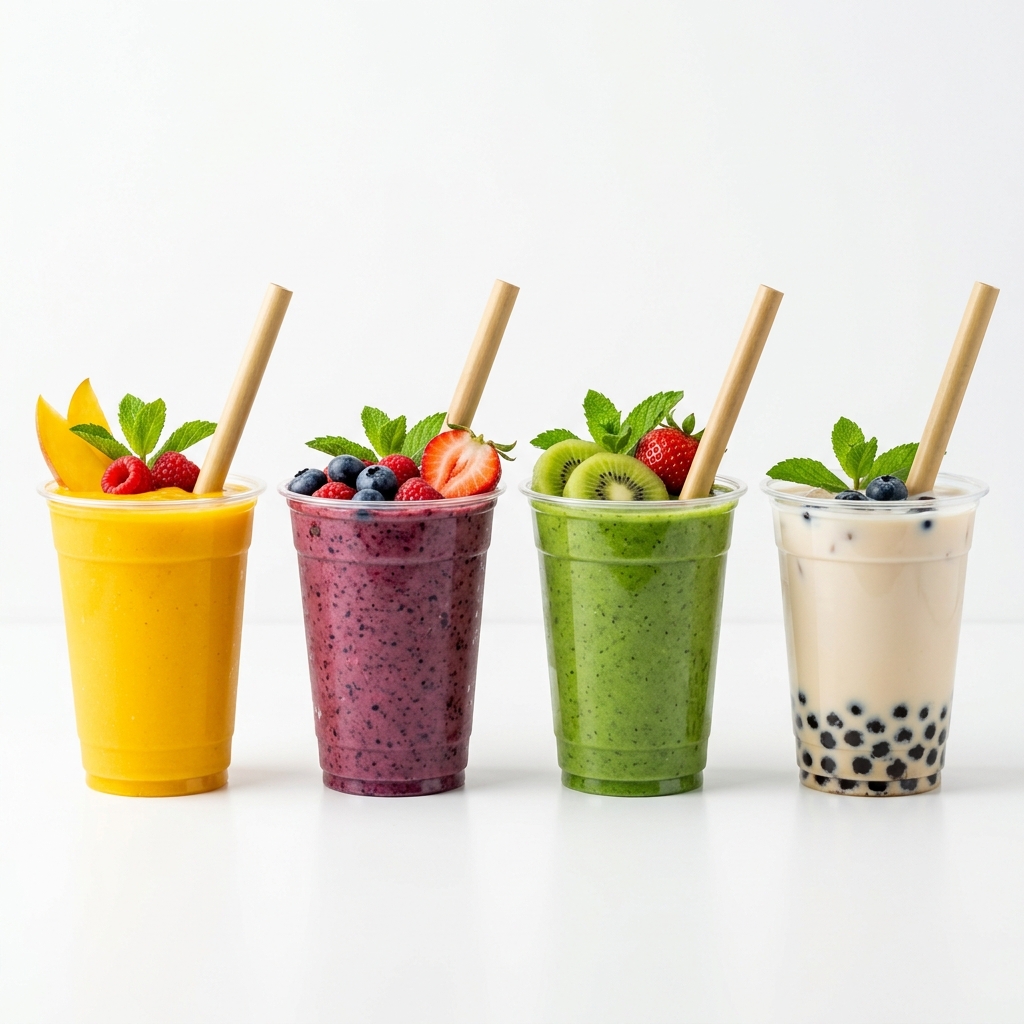 Eco-friendly smoothie cups with straws
