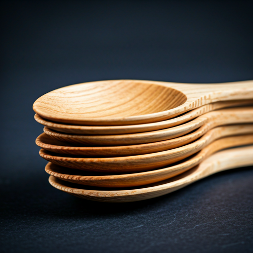 Close up of stacked birch wood spoons showing natural grain and smooth polished edges
