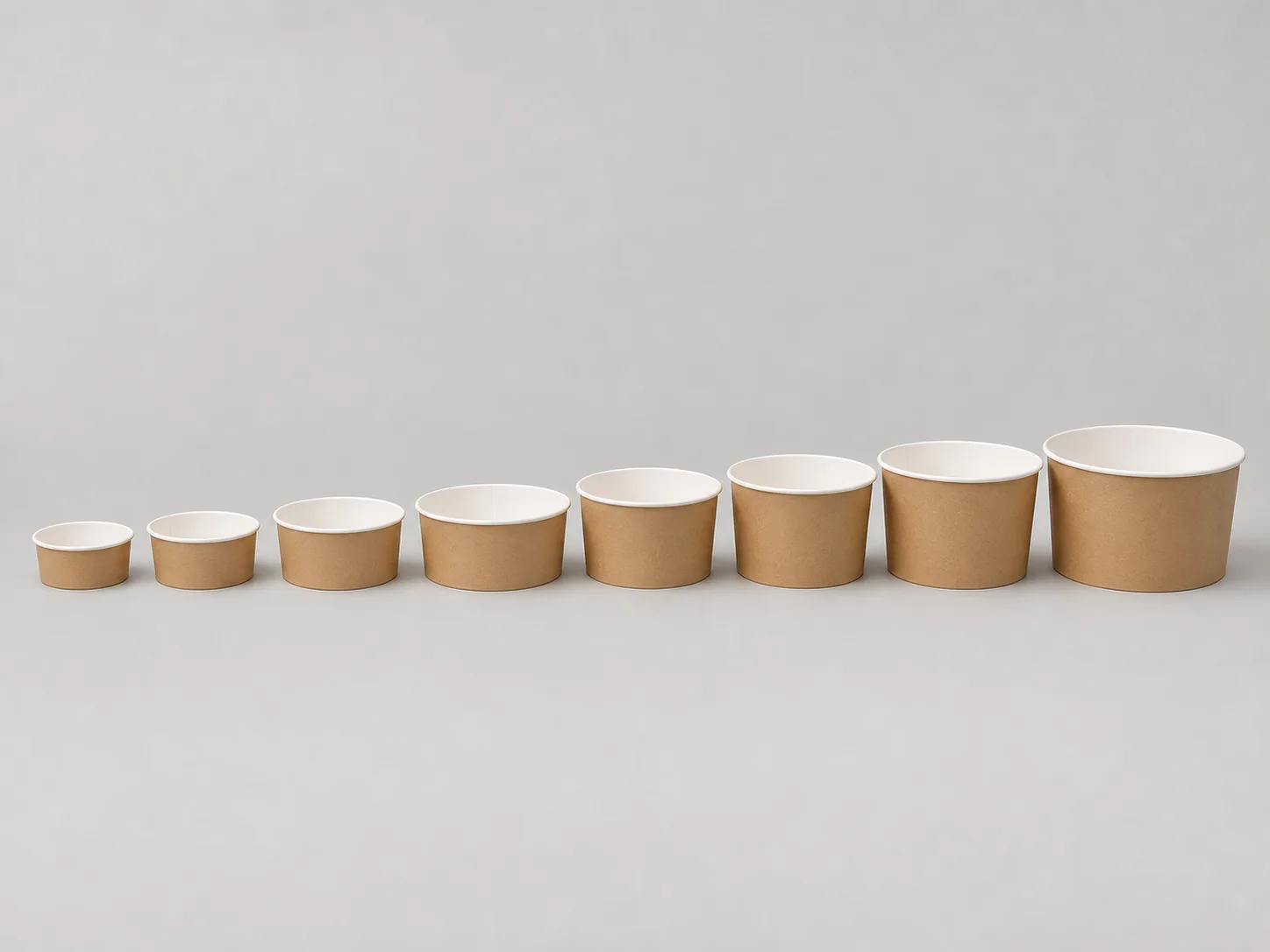 Eight kraft paper salad bowl sizes from 500 ml to 1500 ml
