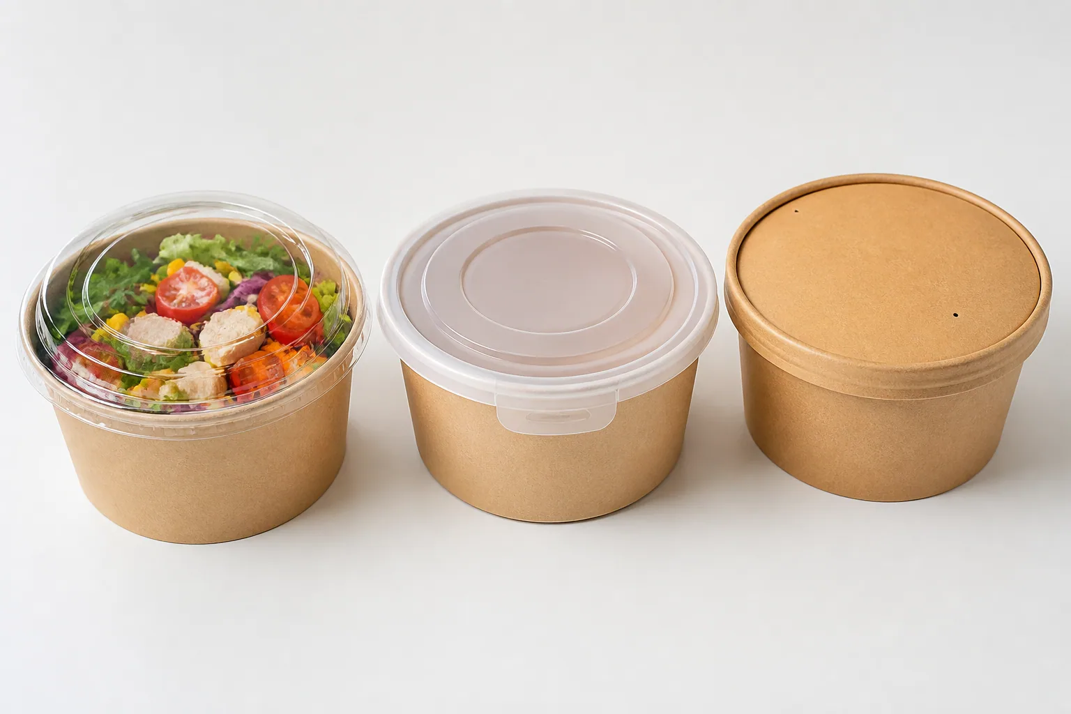 PET PP and paper lids for kraft paper salad bowls