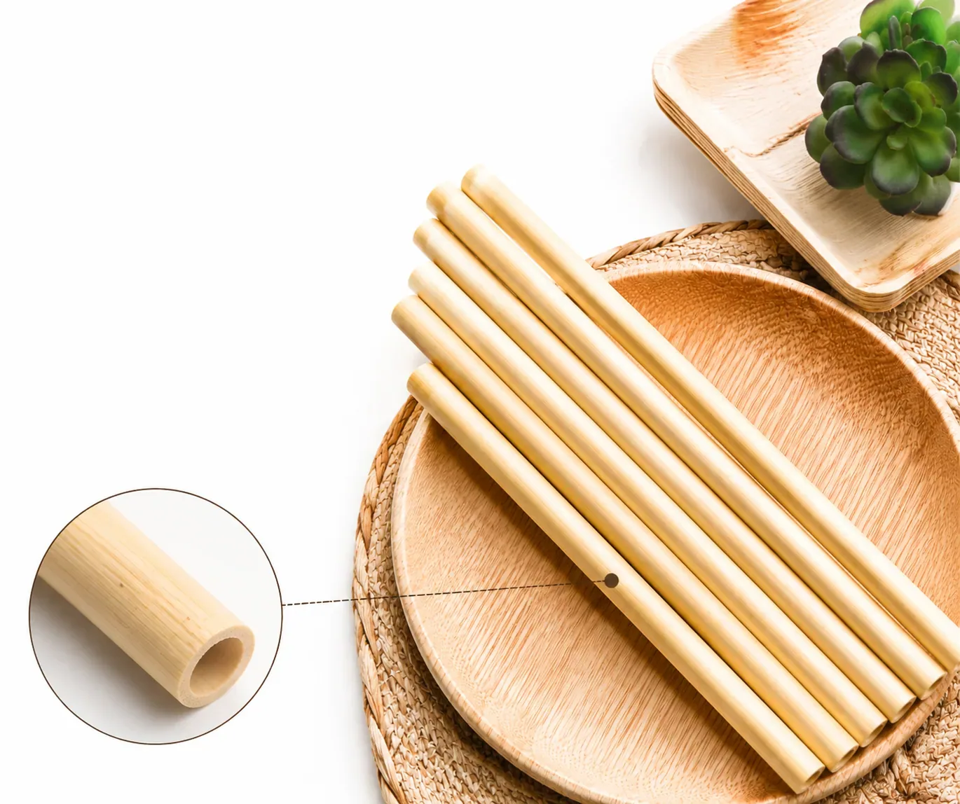 Natural bamboo straw finishing and smooth bore detail