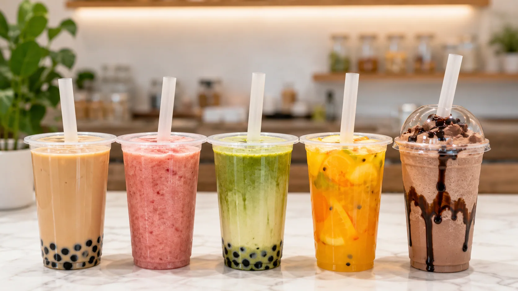 Wide drinking straws for bubble tea and smoothies