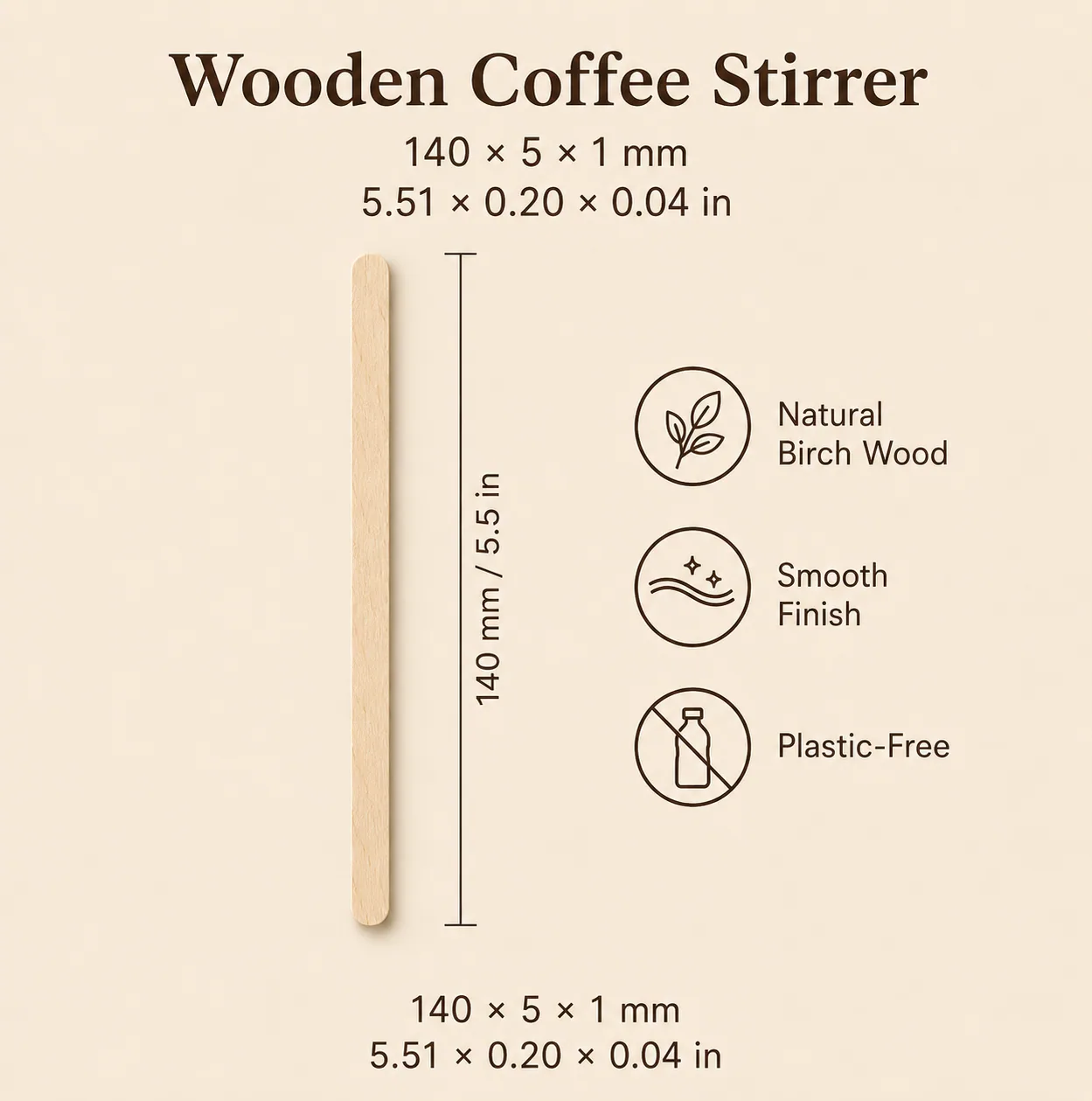 ملعقة تقليب قهوة خشبية 140 × 5 × 1 مم (5.5 بوصة) - للبيع بالجملة - eco-friendly stirrer for wholesale B2B catering and restaurant supply