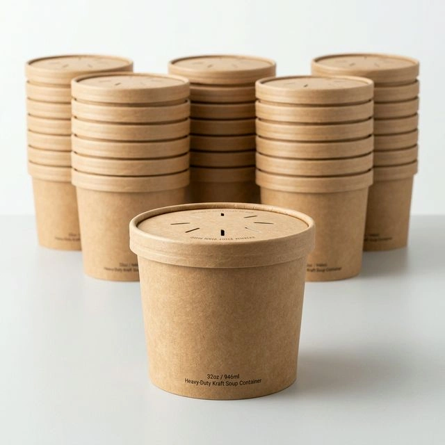 Kraft Paper Soup Container with Vented Lid - 2