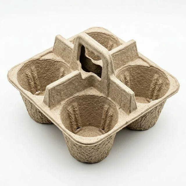 Recycled Molded Pulp 4-Cup Drink Carrier