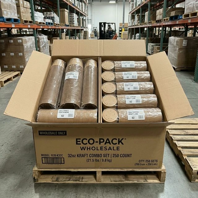 32oz Kraft Paper Food Container and Lid Combo - view 3