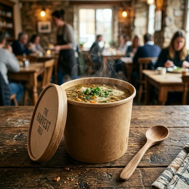 Kraft Paper Soup Container with Vented Lid - view 3