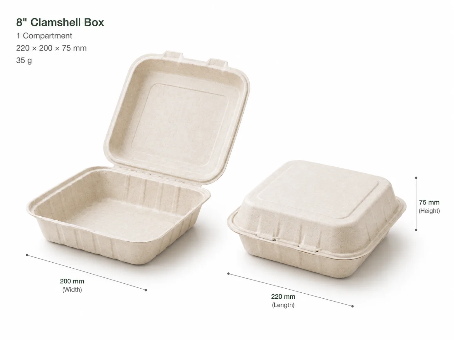 8" x 8" Clamshell One Compartment| PFAS-Free Bulk