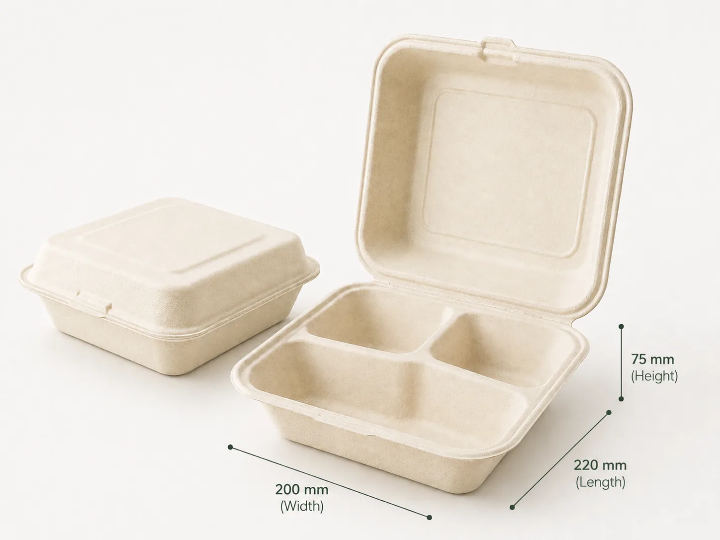 8" x 8" Clamshell Three Compartment| PFAS-Free Bulk