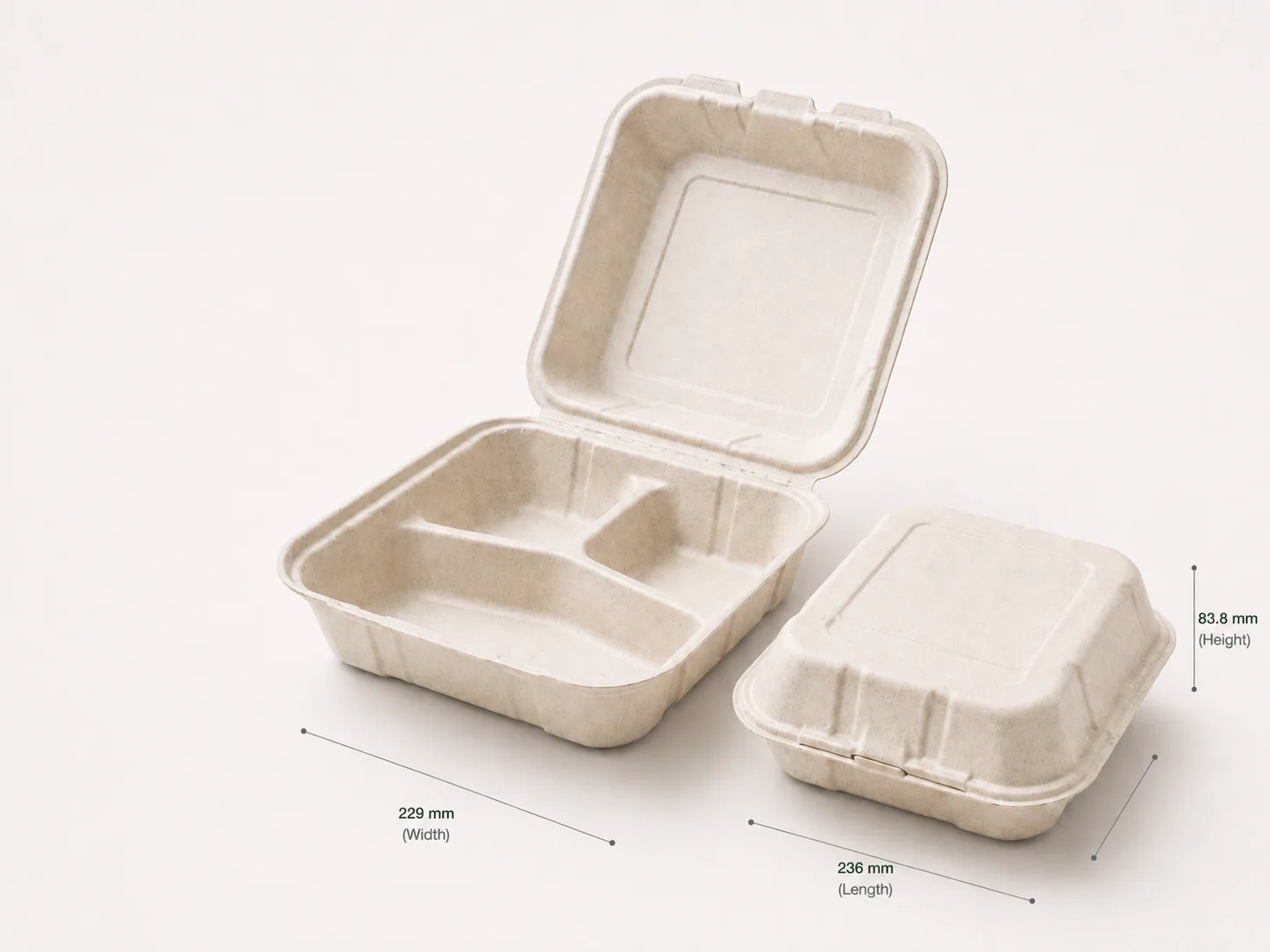 9" x 9" Compostable Clamshell | 3 Compartment | PFAS Free