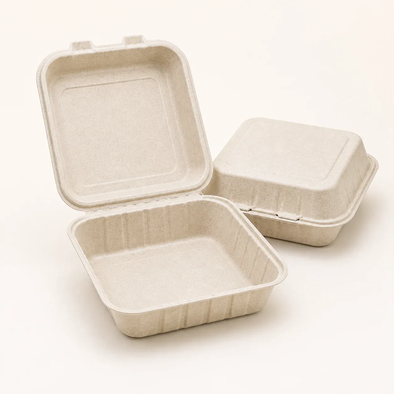 8 in × 8 in PFAS-Free Compostable Bagasse Clamshell – 1 Compartment