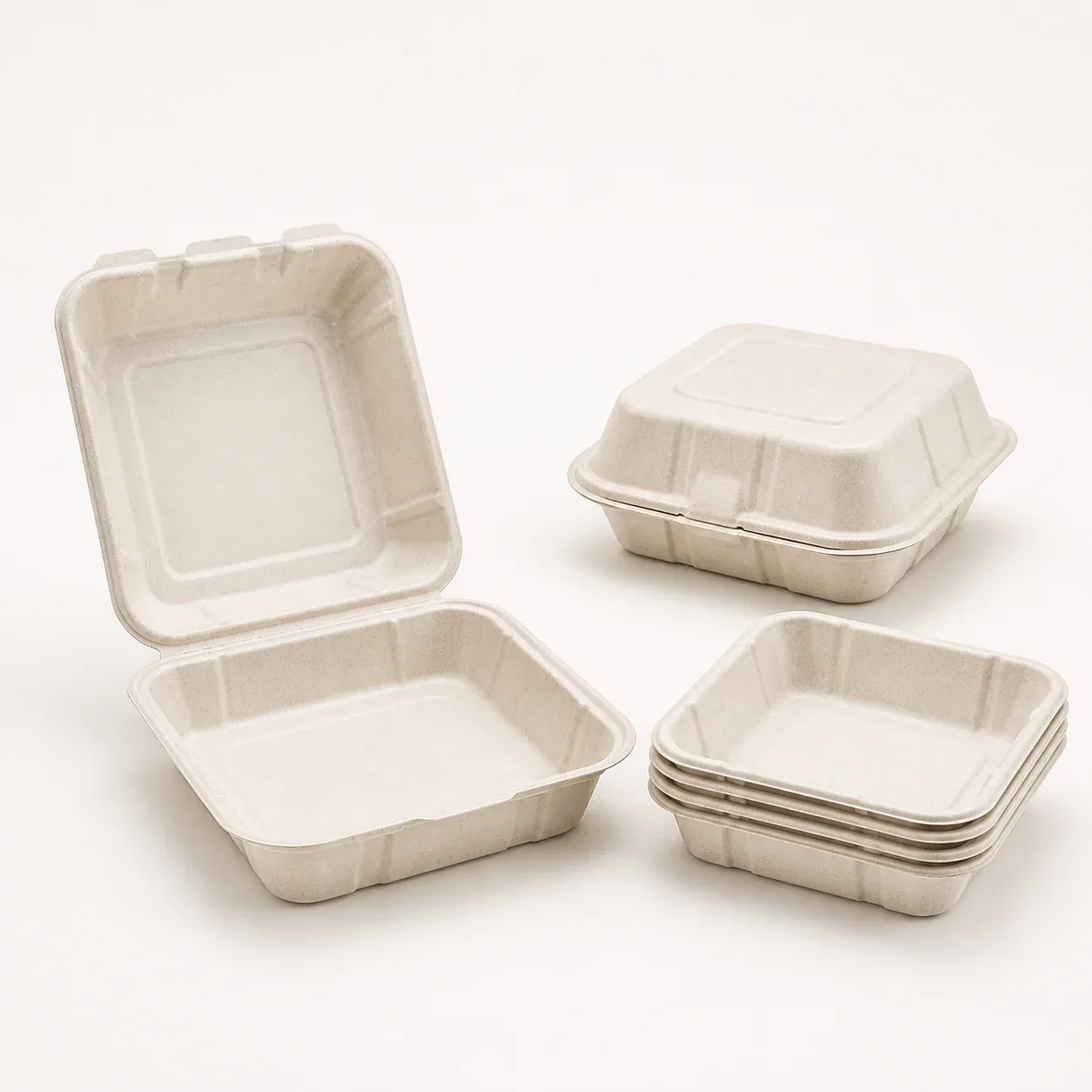 9 in × 9 in PFAS-Free Compostable Bagasse Clamshell – 1 Compartment