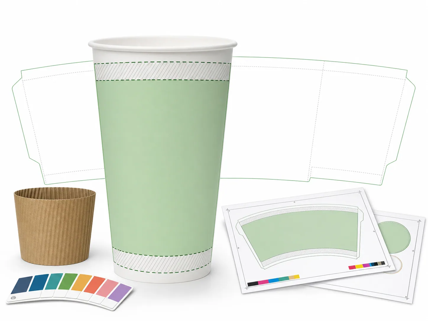 Custom paper cup printable area and dieline for OEM ODM logo printing
