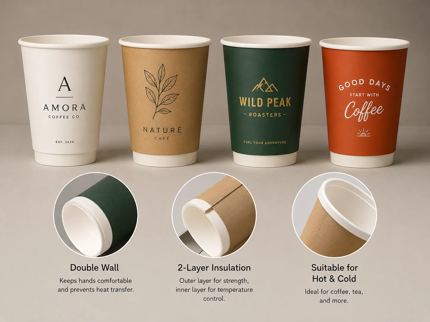 Double wall kraft paper cups for hot beverage service