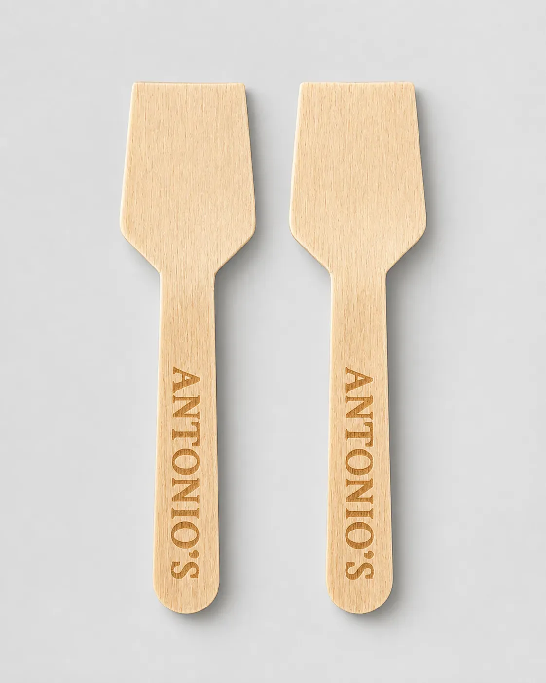 Laser-engraved logo on wooden ice cream sticks