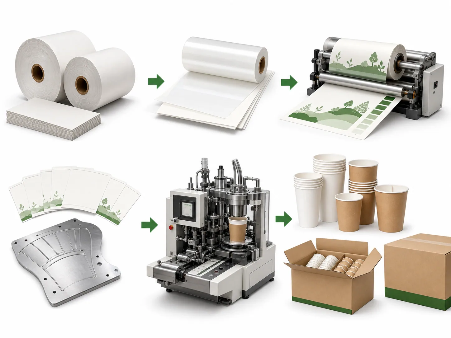 Paper cup production process from paperboard roll to printed cups and carton packing