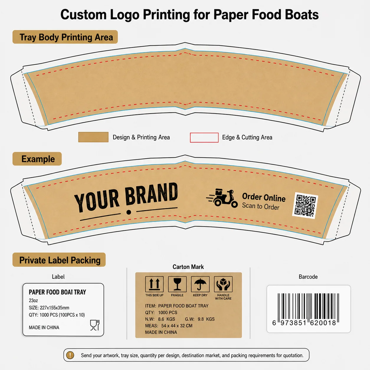 Custom Printing and Private-Label Packing Options for Paper food Boat Trays