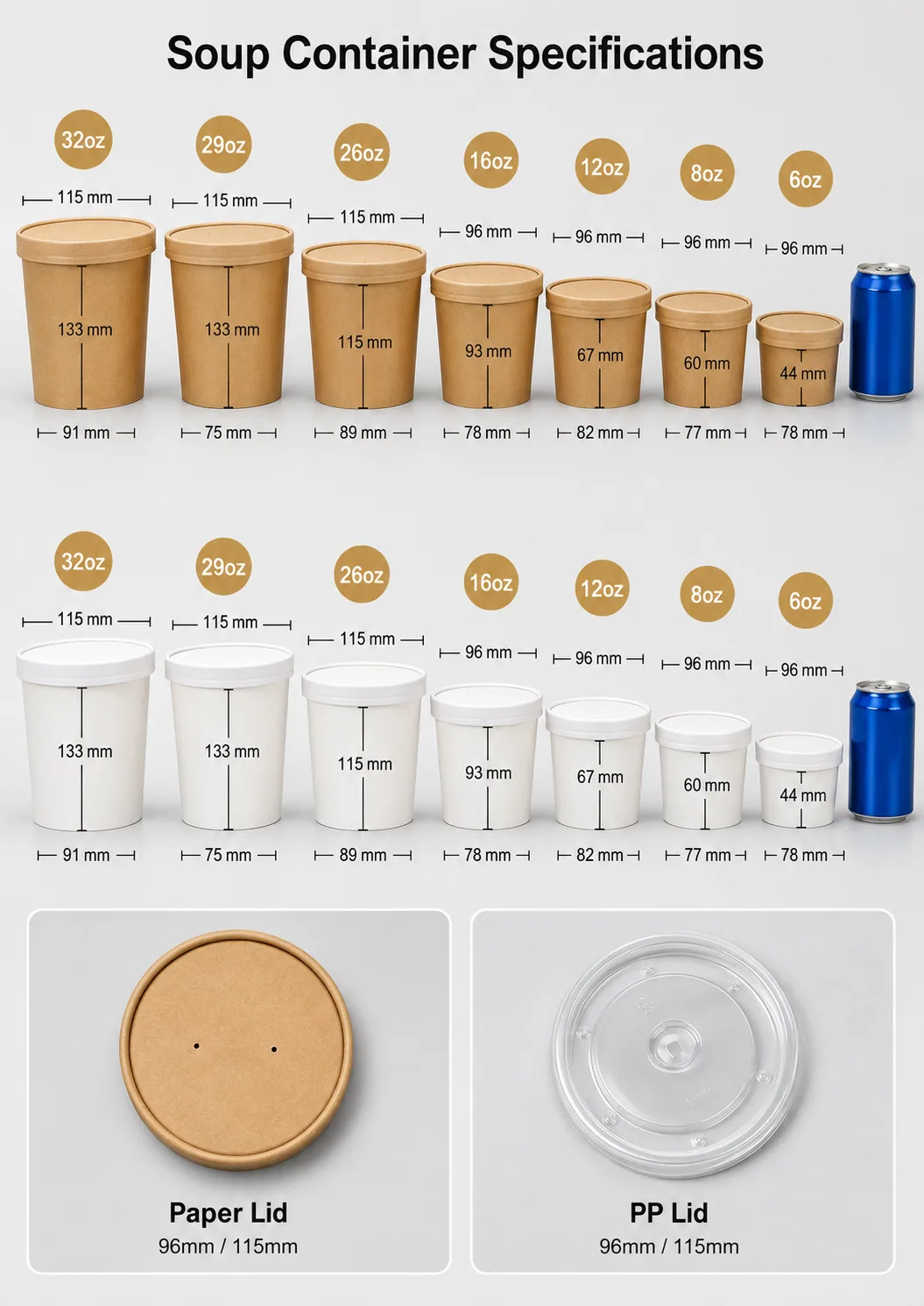 Available Sizes & Capacities for Paper Soup Containers