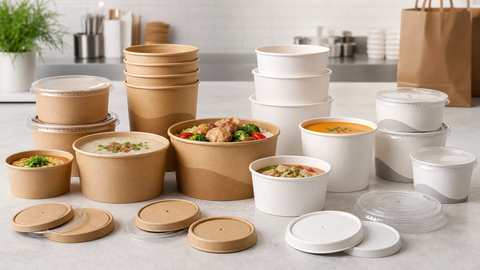 Choose Kraft or White Cardboard Soup Bowl Options