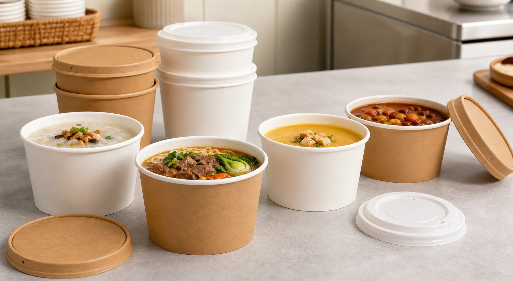 Disposable Paper Soup Cups with Lids