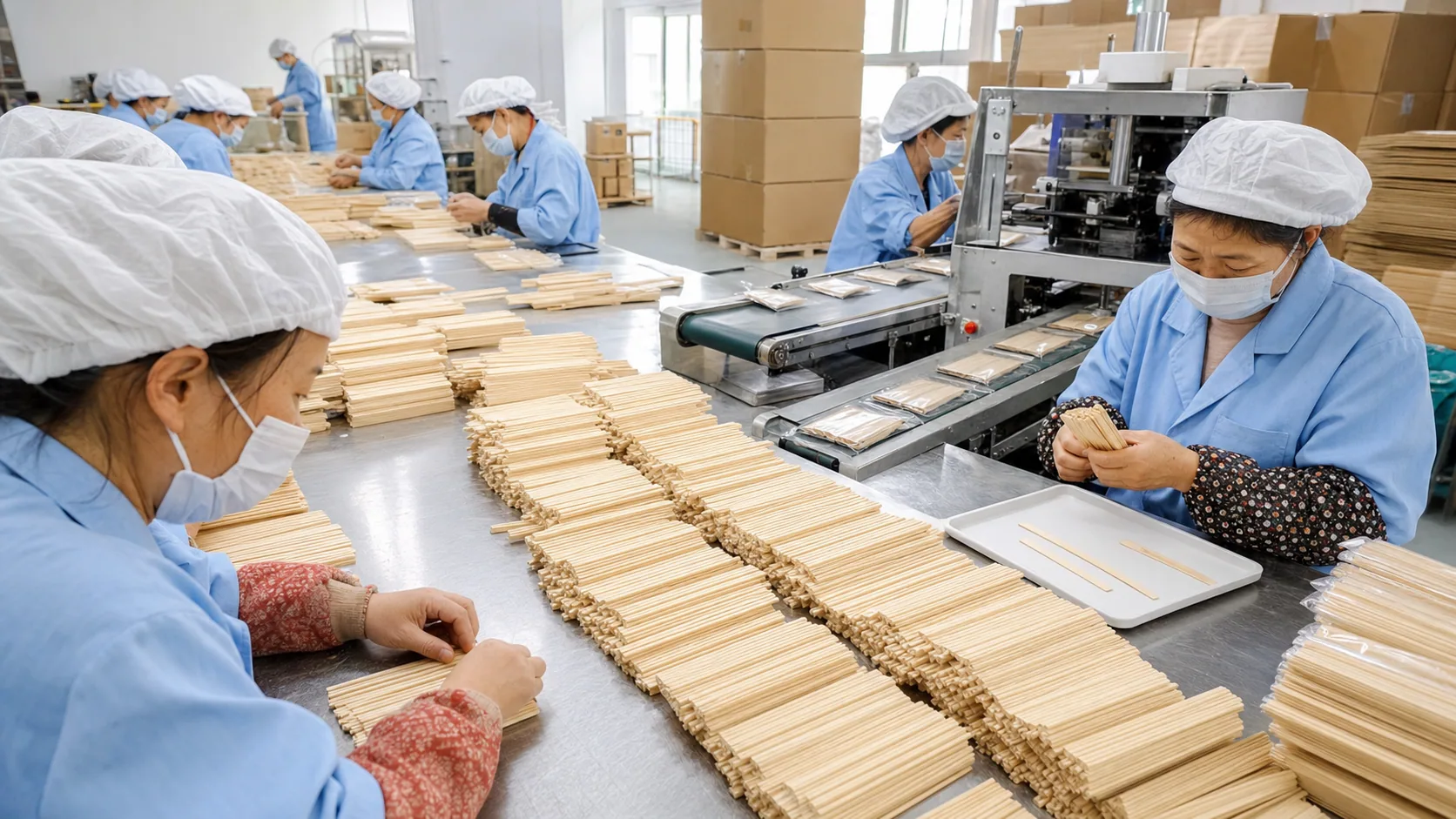 Bamboo coffee stirrer counting and packing