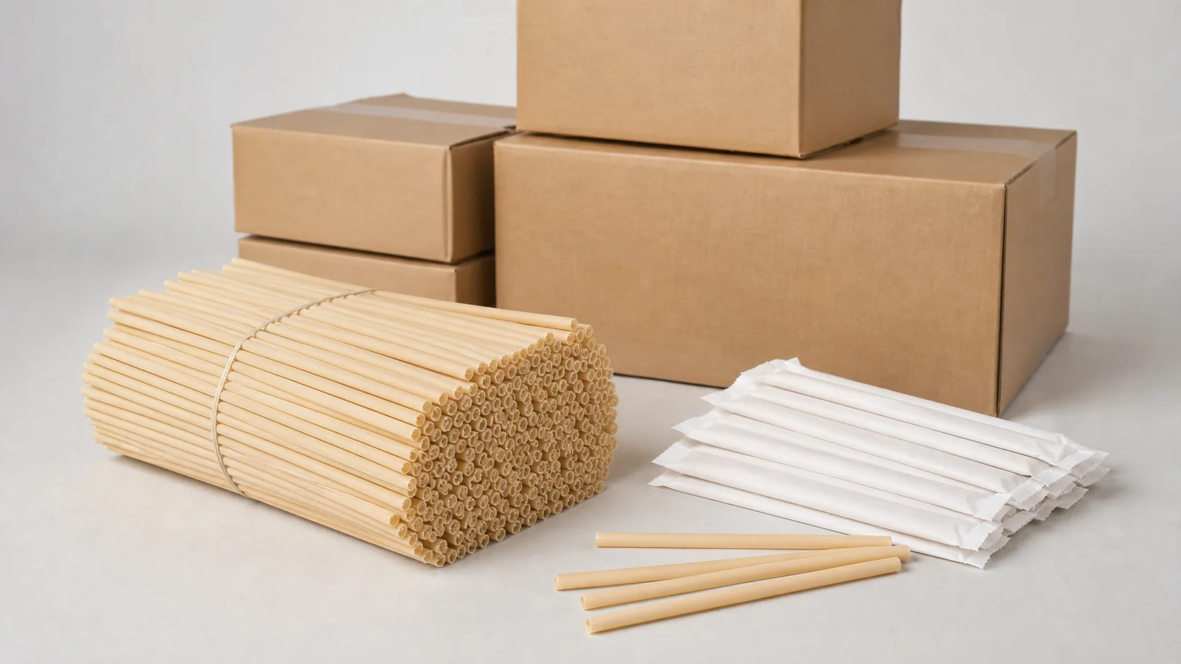 PHA straws in bulk and individual paper wrapping with export cartons