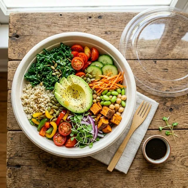 TOGO 32 oz bagasse salad bowl with clear lid for quart-size takeout portions