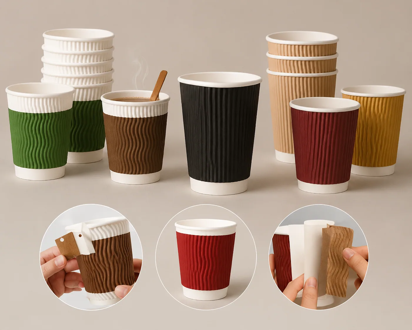 Ripple wall paper cups with textured grip