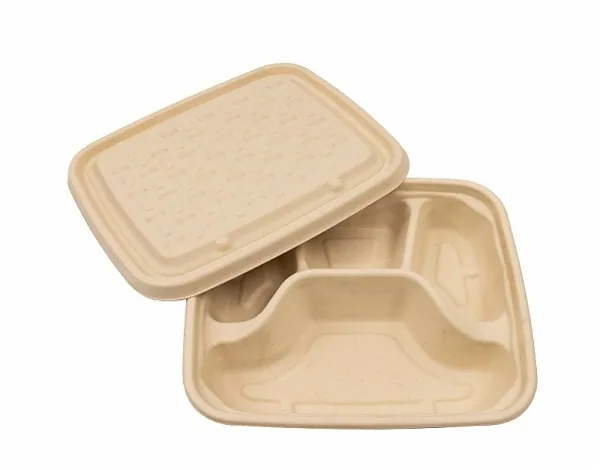 4 Compartiment Tray cu Bagasse Lid