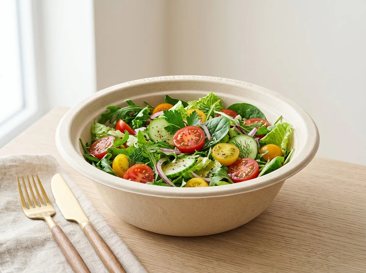 Wide Bagasse Salad Bowl & Fresh Food Containers